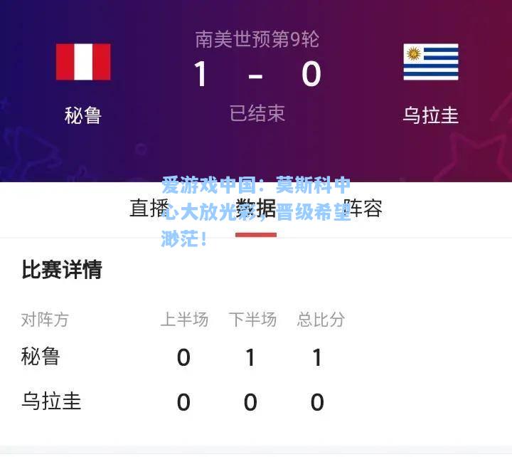 莫斯科中心大放光彩，晋级希望渺茫！